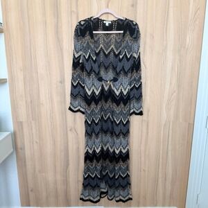 Boston Proper Womens Maxi Cardigan Duster Sz M Chevron Open Knit Boho Festival
